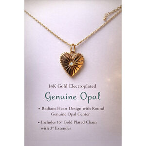 Heart Pendant Necklace 14K Dipped with Genuine Opal and 16-19 inch chain